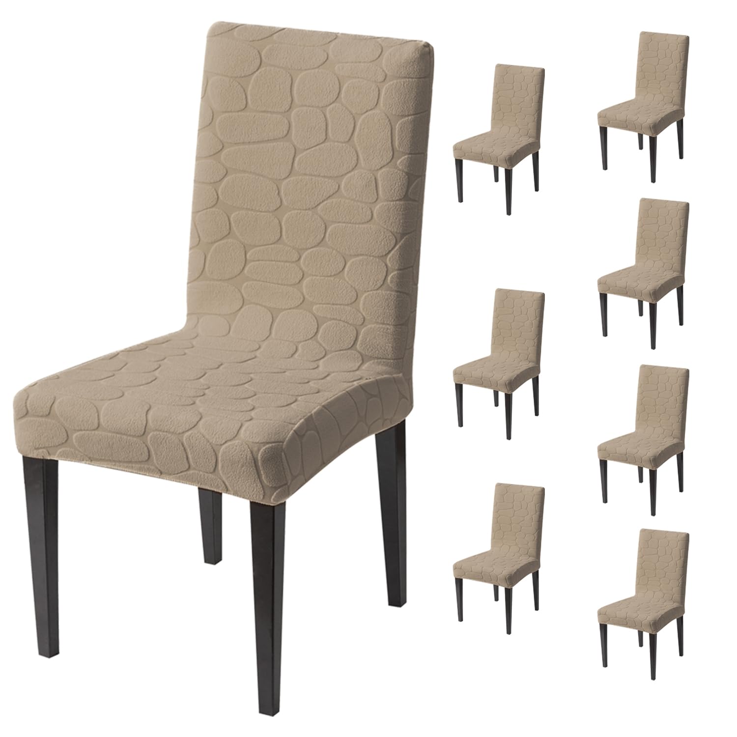 Premium Stretch Dining Chair Covers – 220 GSM Thick Jacquard Fabric- Khaki