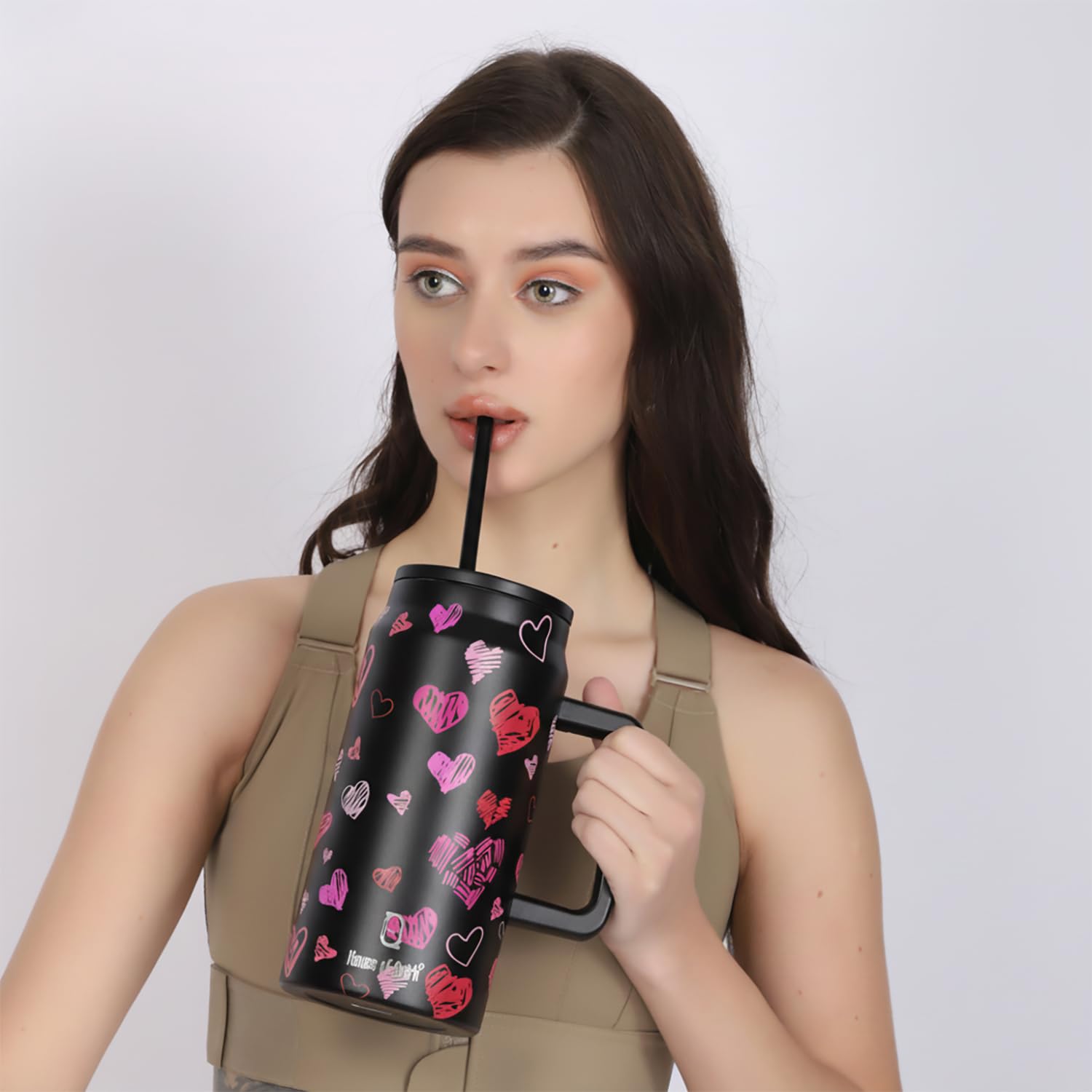 1500ML Mug Tumbler with Handle and Straw Lid (Printed)