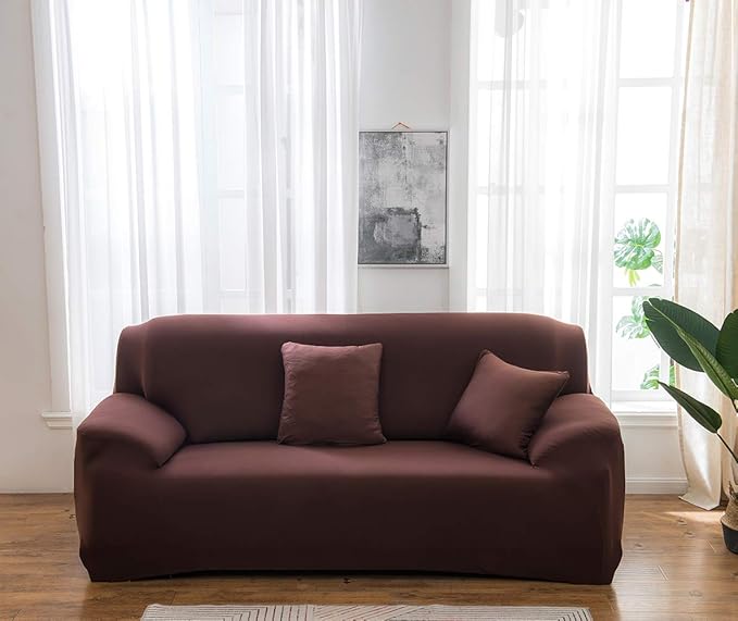 Polyester Spandex Plain Sofa Cover (Brown)