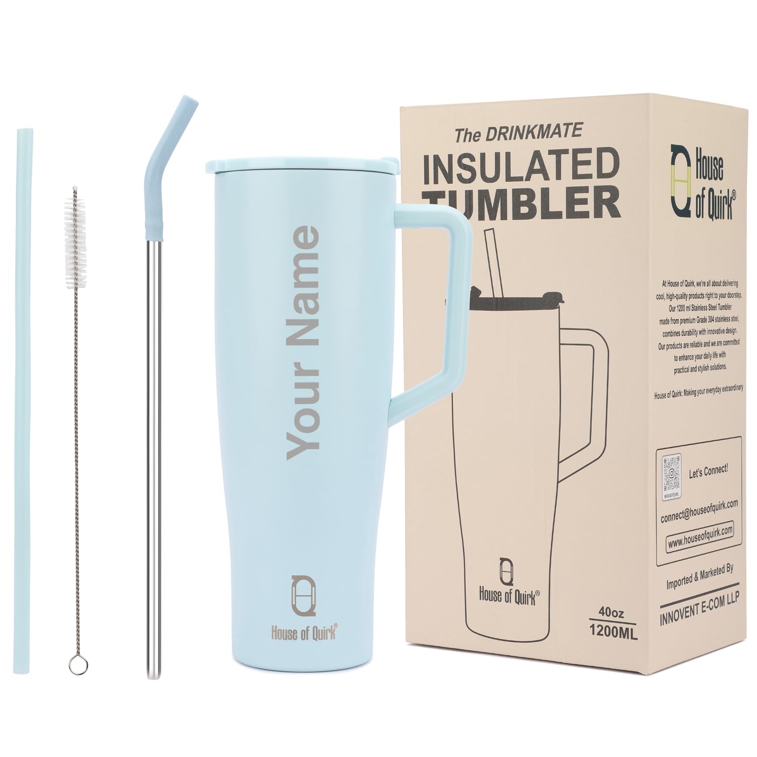 1200ML Custom Name Tumbler with Handle & 2 Straw Flip Lid (Non-Returnable & Non-Replaceable)