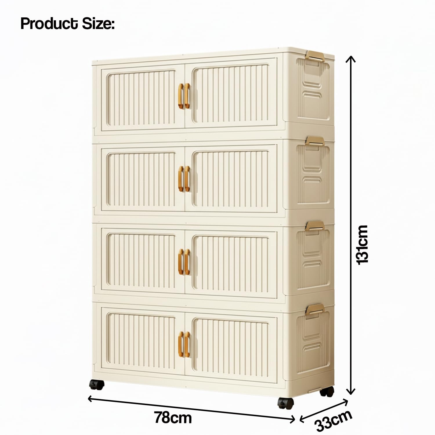 Foldable Storage Box Cabinet with Wheels Multi-Purpose Household Storage (Cream)