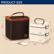 304 Stainless Steel Lunch Box with Divider, Lunch Bag & Spoon (Beige)