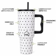1200ML Stainless Steel Tumbler with Handle & Lid, 2 Straws