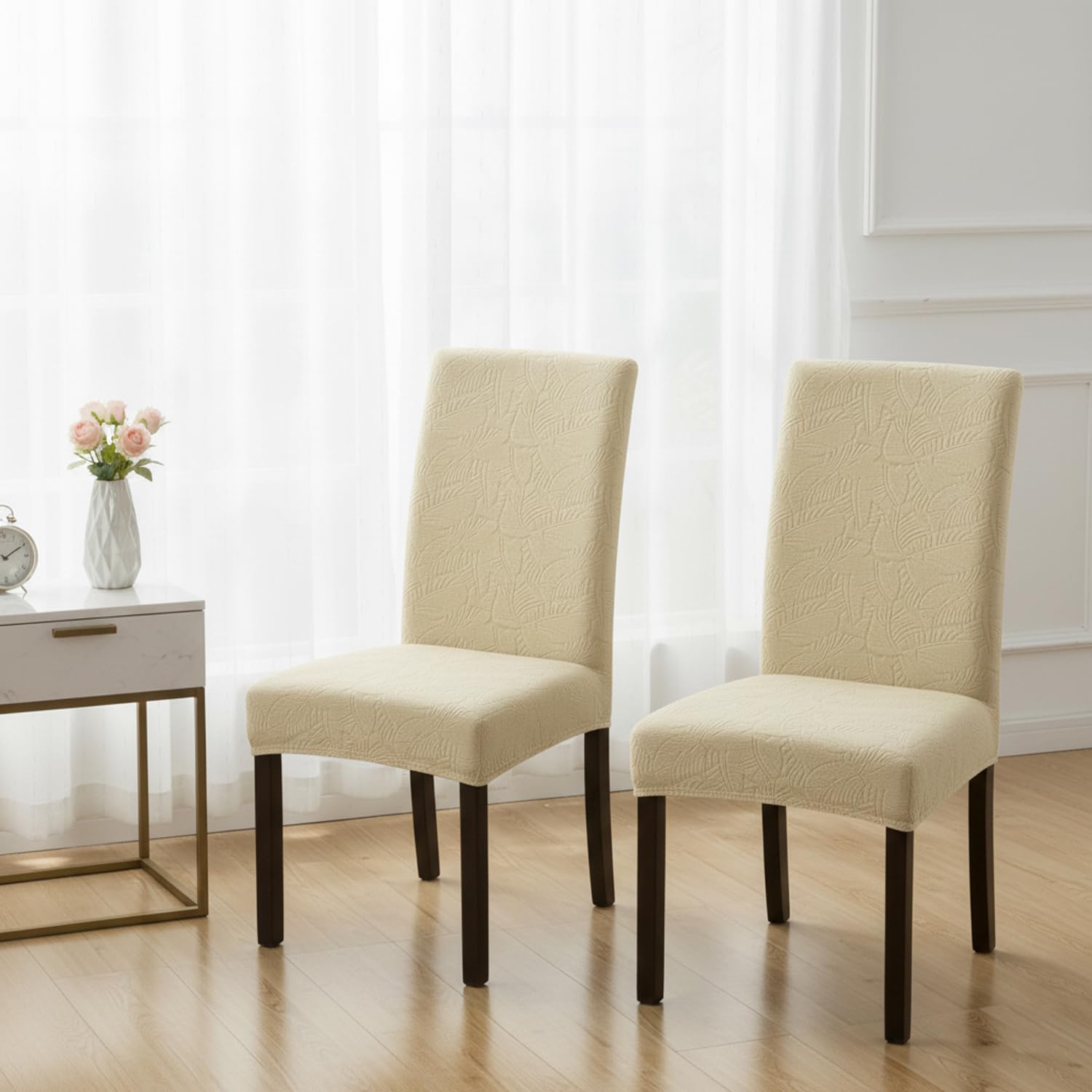 Stretchable Jacquard Dining Chair Cover – Universal Fit, 220 GSM-Beige