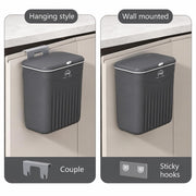 7L Hanging Kitchen Trash Can with Lid, Wall Mounted & Cabinet Door Waste Bin