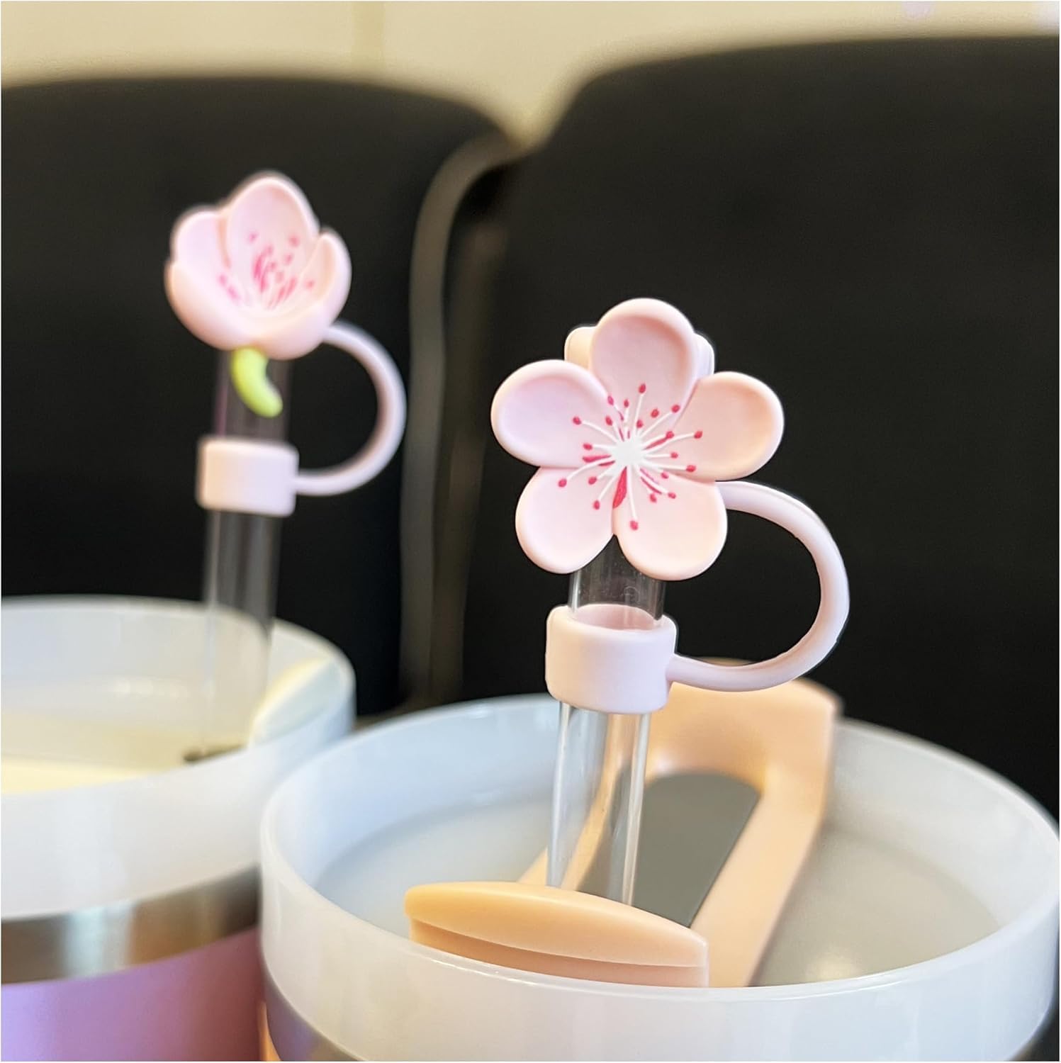 4PCS Silicone Bow Straw Covers Cap 10mm-Peach Blossom (Tumbler Not Included)