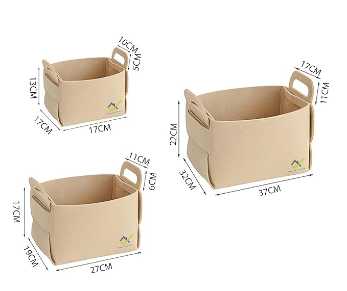 Storage Basket Felt Storage Bin Organizer with Carry Handles (Pack of 3)