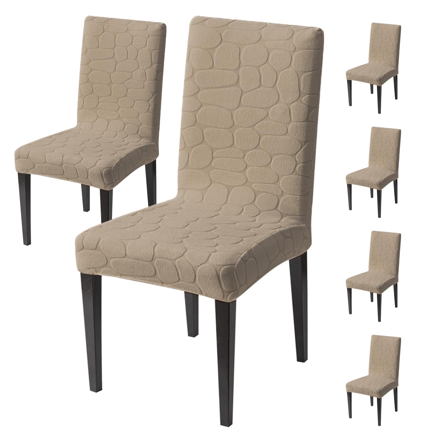 Premium Stretch Dining Chair Covers – 220 GSM Thick Jacquard Fabric- Khaki
