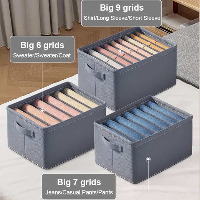 Fabric Wardrobe Clothes Organizer (Big Grids, Grey)