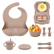 9 Pcs Silicone Baby Feeding Set | Car Divided Plate & Bowl, Spoons, Forks & Bib
