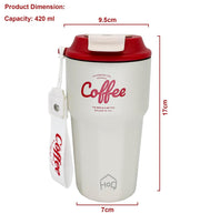 Stainless Steel Coffee Mug, 420 ML Spill Proof Travel Mug with Lid Tumbler