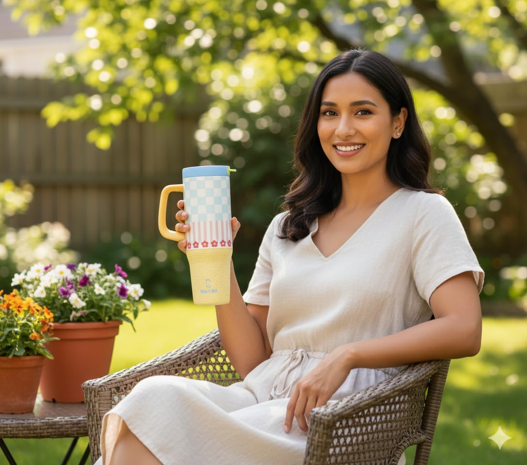1200ML Stainless Steel Tumbler with Handle & Pop-Up Lid (Printed)