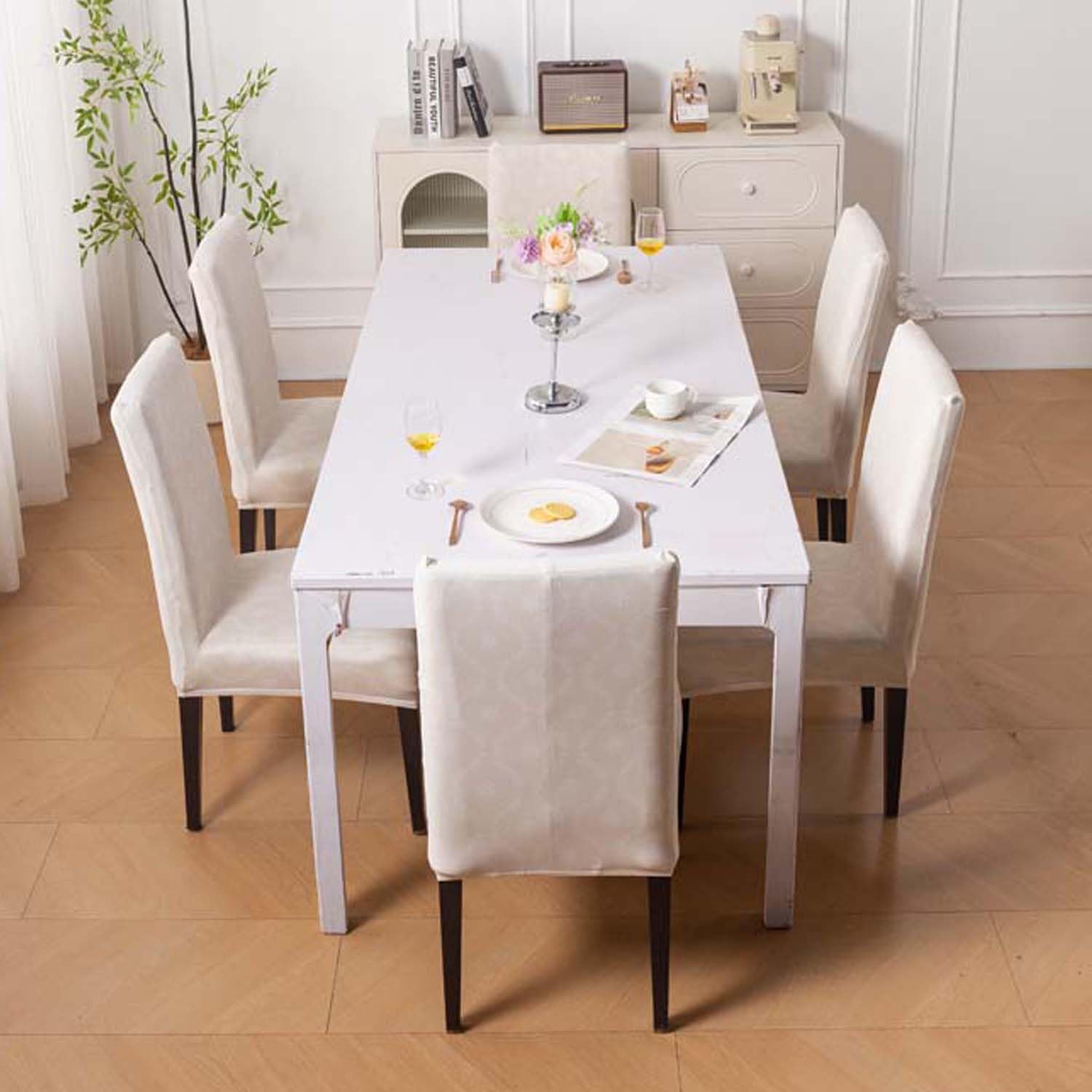 Elastic Chair Cover Stretch Removable Washable (Beige Blossom)