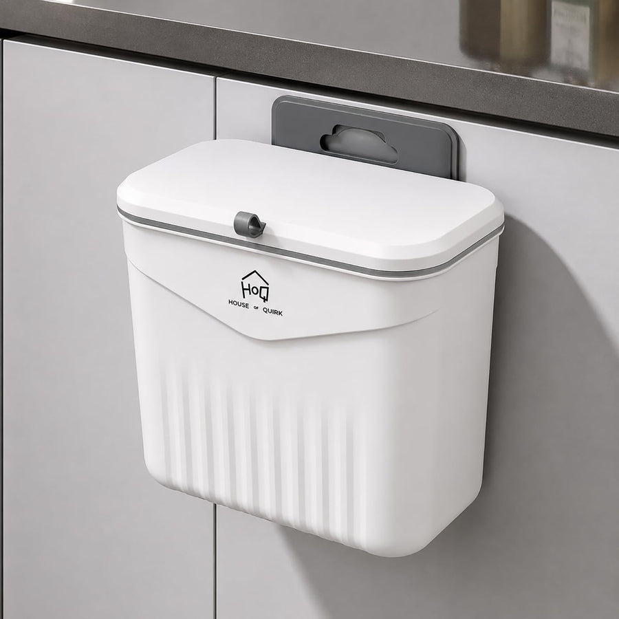 7L Hanging Kitchen Trash Can with Lid, Wall Mounted & Cabinet Door Waste Bin