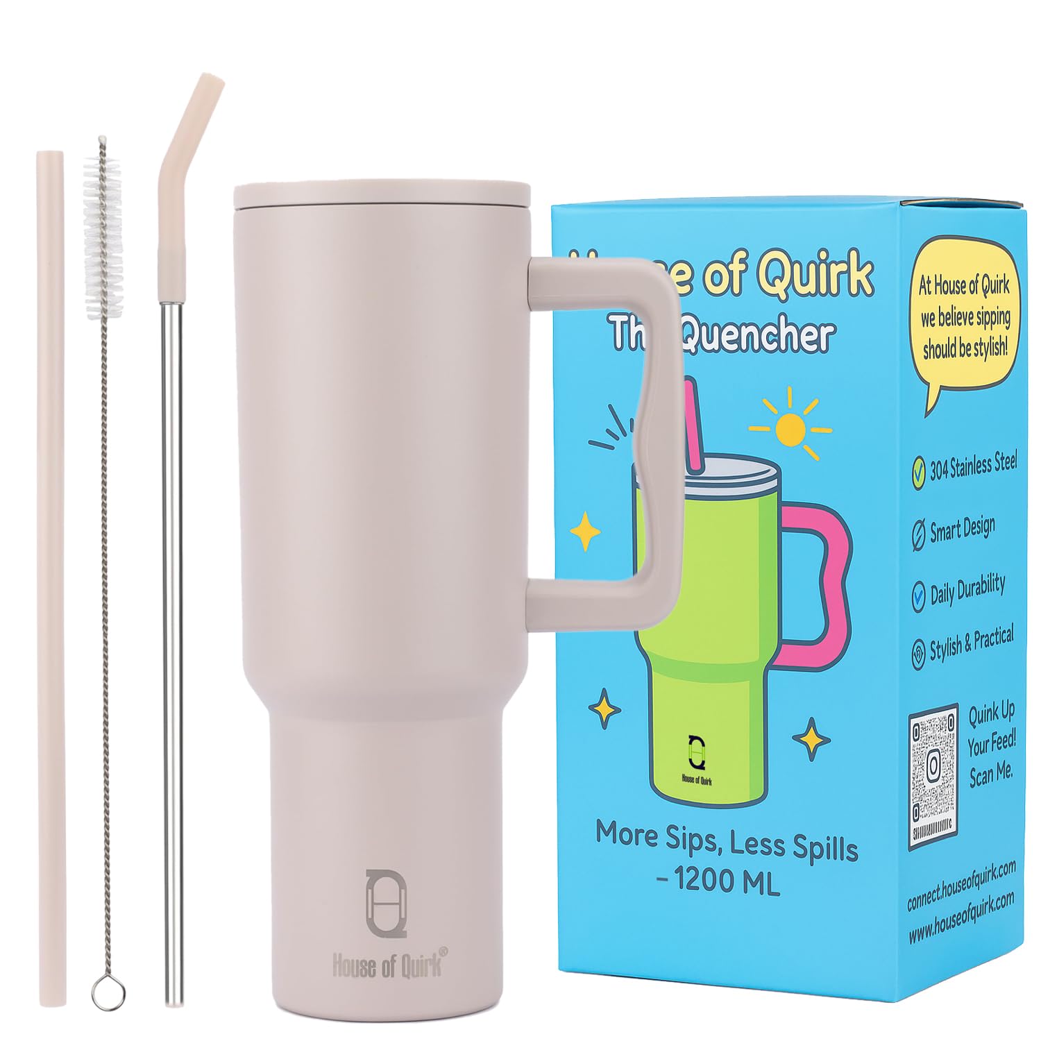 Stainless Steel Vacuum Insulated Tumbler with Straw and Lid & Handle - (1200 ML)
