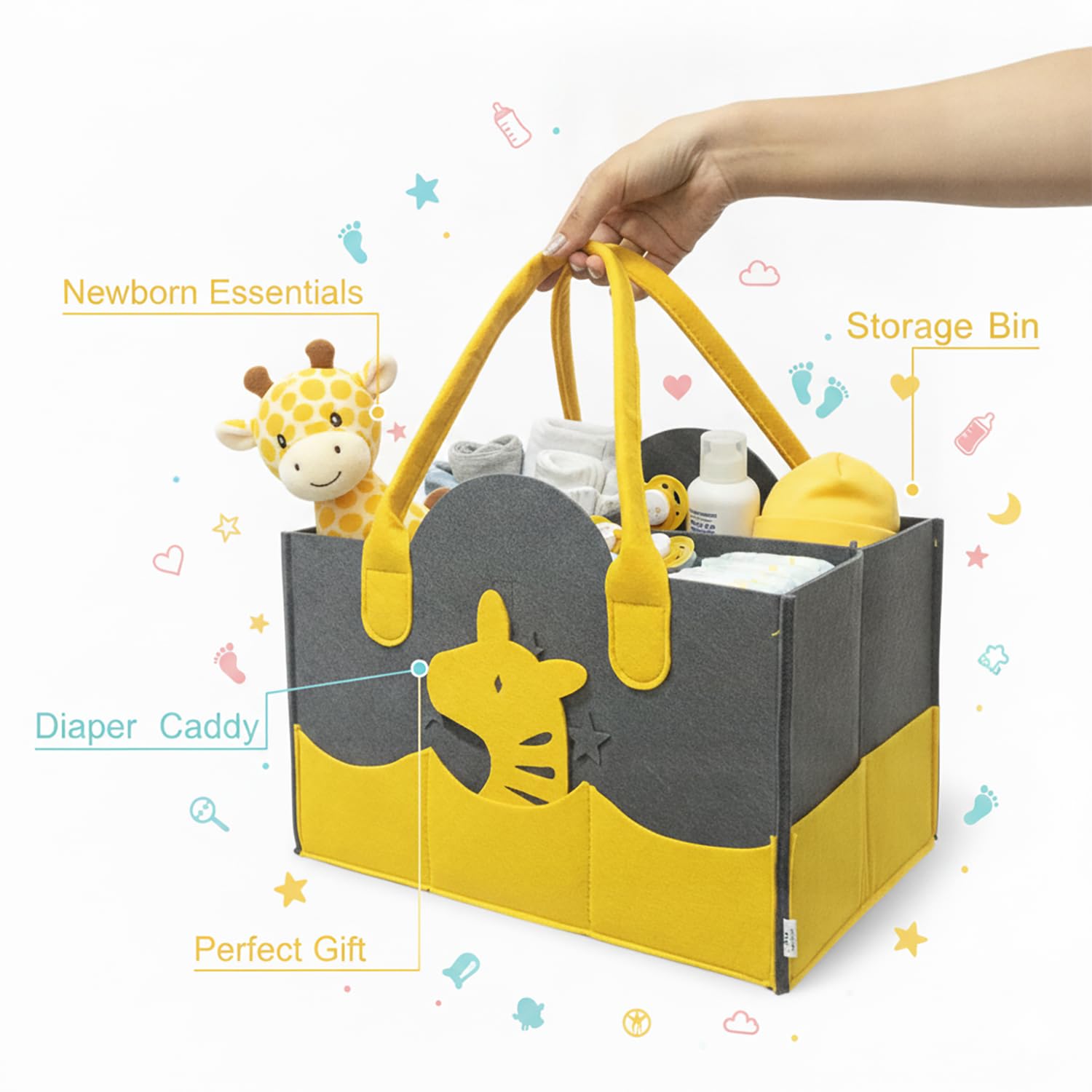 Baby Diaper Caddy Organizer - Yellow Giraffe