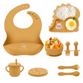 9 Pcs Silicone Baby Feeding Set | Dinosaur Divided Plate, Bowl, Spoons, Forks & Bib