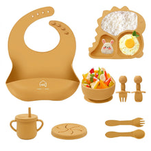 9 Pcs Silicone Baby Feeding Set | Dinosaur Divided Plate, Bowl, Spoons, Forks & Bib