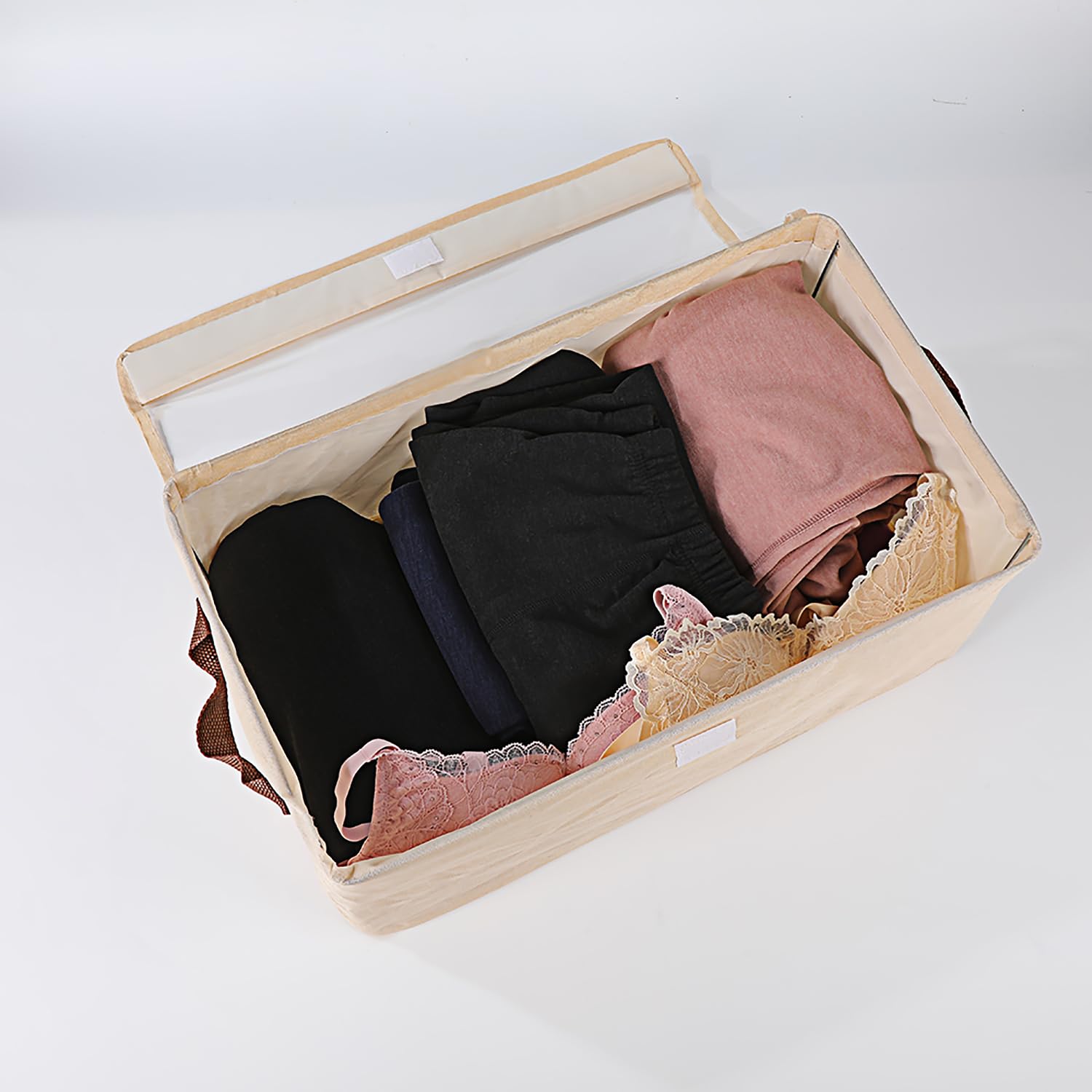 Durable Linen Closet Organizers and Foldable Flip Storage Baskets (Beige)