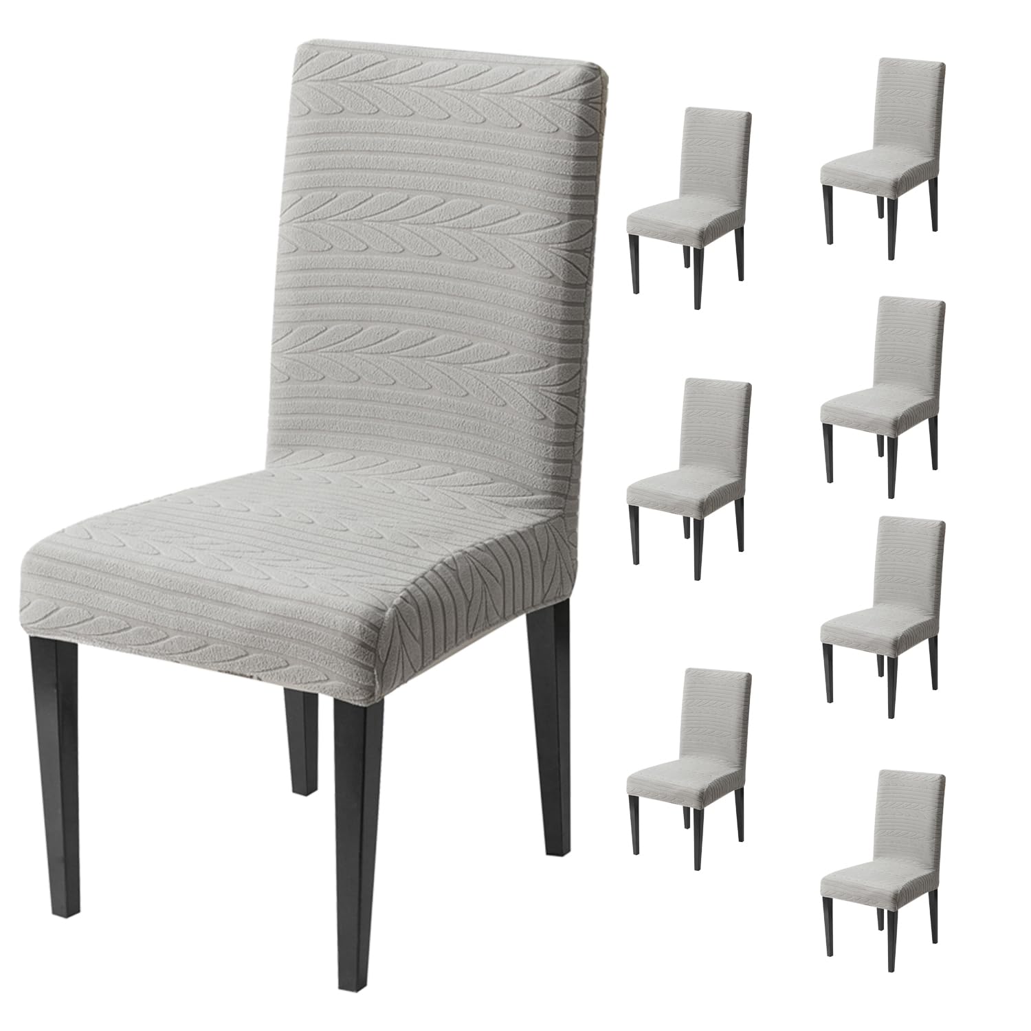 Flexible Stretch Dining Chair Cover 220 GSM Jacquard Fabric Universal Fit (Grey)
