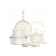 15-Piece Maifan Stone Nonstick Cookware Set with Detachable Handle Granite Beige