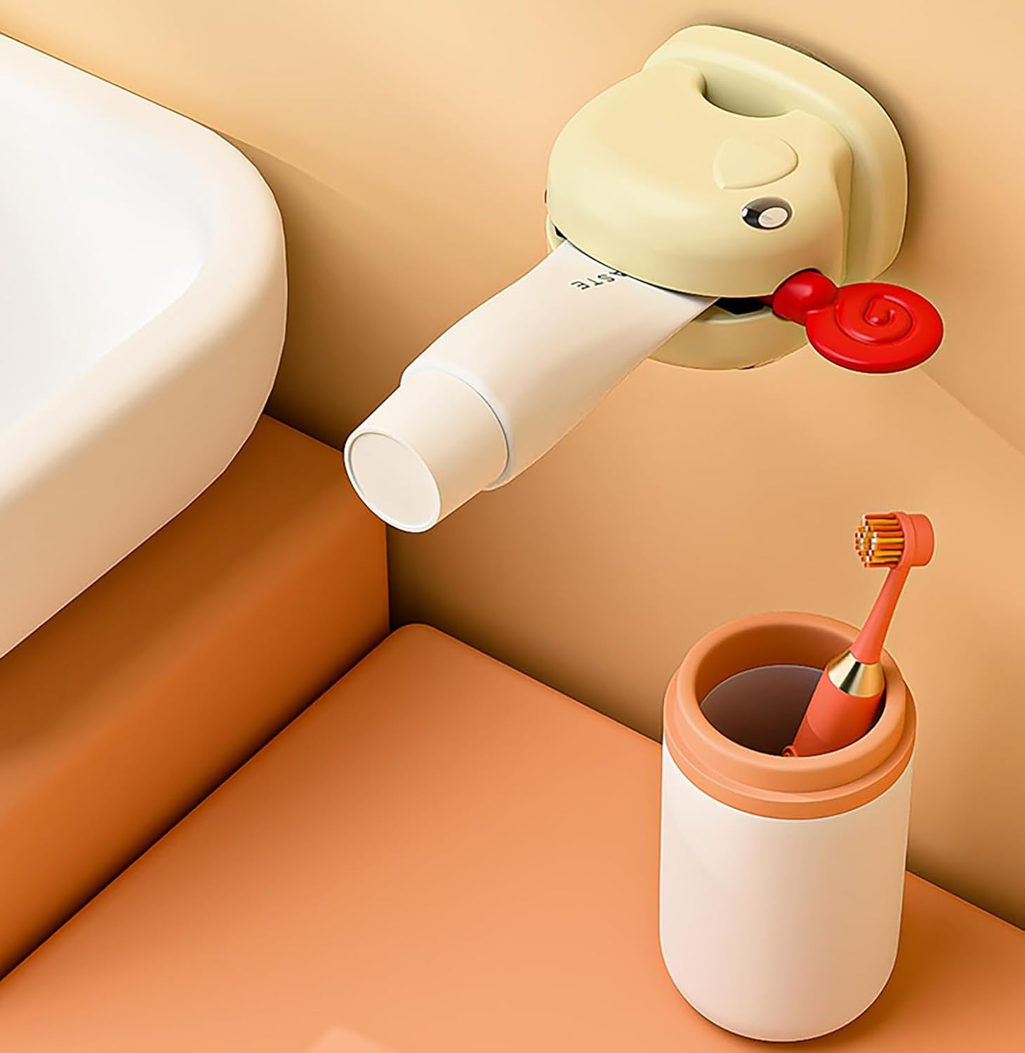 2pcs Elephant Toothpaste Squeezer & Holder – Cute, Kid-Friendly Tube Dispenser (Beige)