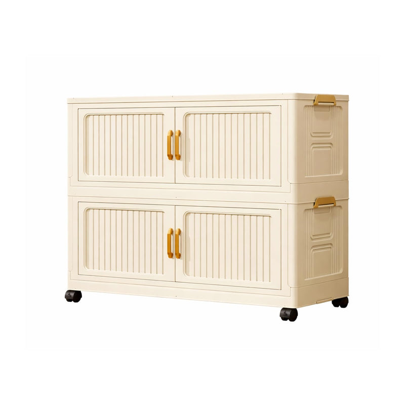 Foldable Storage Box Cabinet with Wheels Multi-Purpose Household Storage (Cream)