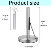 2-in-1 Stainless Steel Paper Towel Holder with Spray Bottle, Suction Base, One-Hand Tear Design (Silver)
