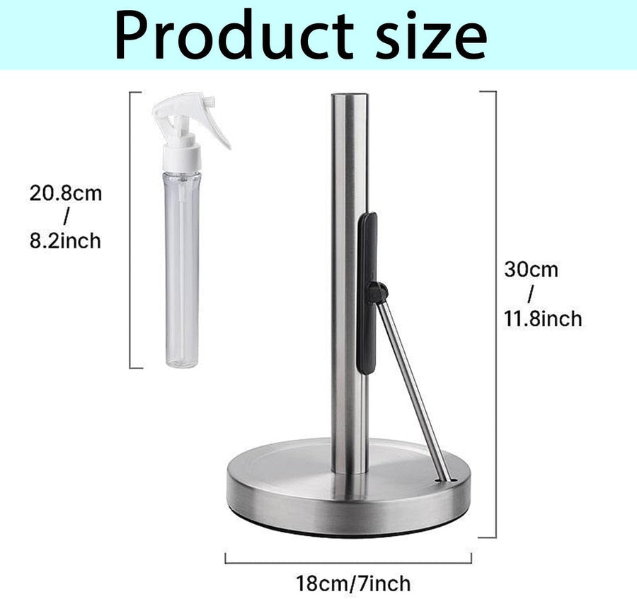 2-in-1 Stainless Steel Paper Towel Holder with Spray Bottle, Suction Base, One-Hand Tear Design (Silver)