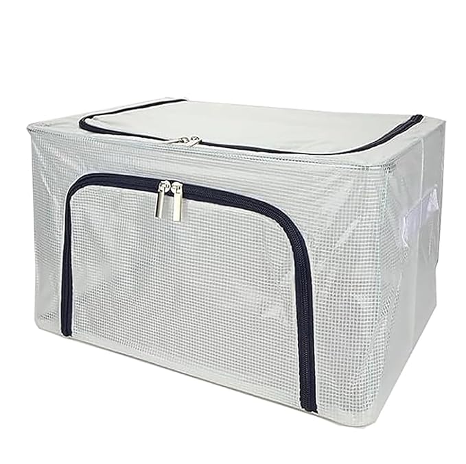 Foldable Transparent Storage Bags with Stainless Steel Frame (Blue, 24L)