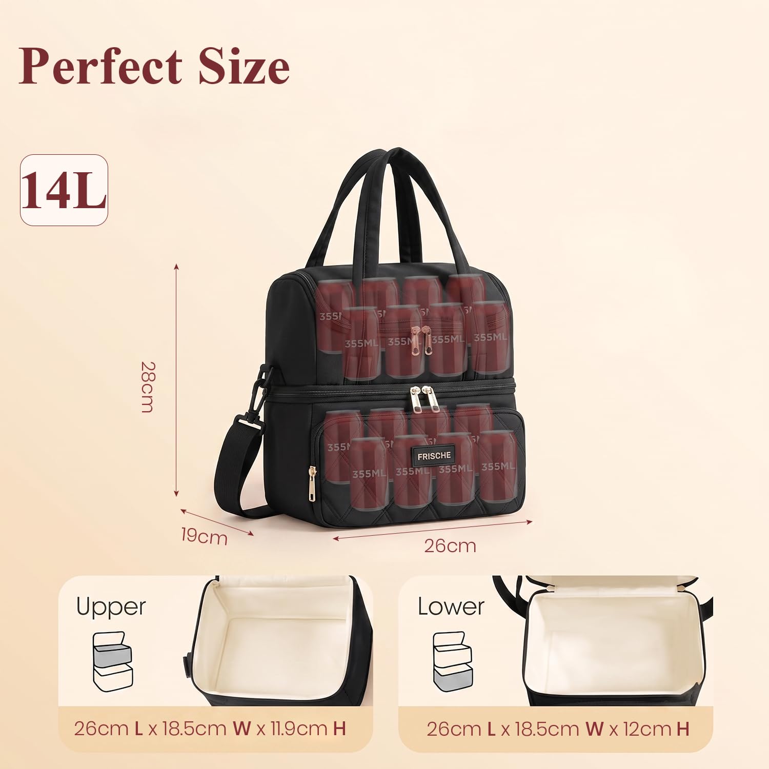 14L Double Decker Insulated Lunch Bag with Cup Holder