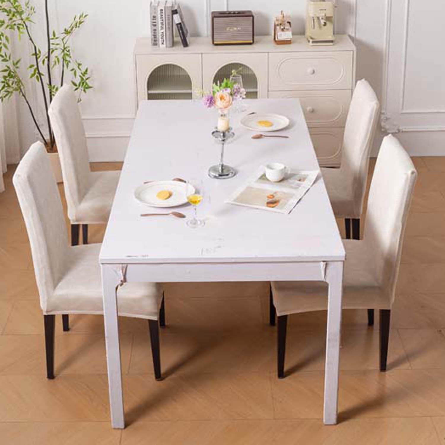 Elastic Chair Cover Stretch Removable Washable (Beige Blossom)