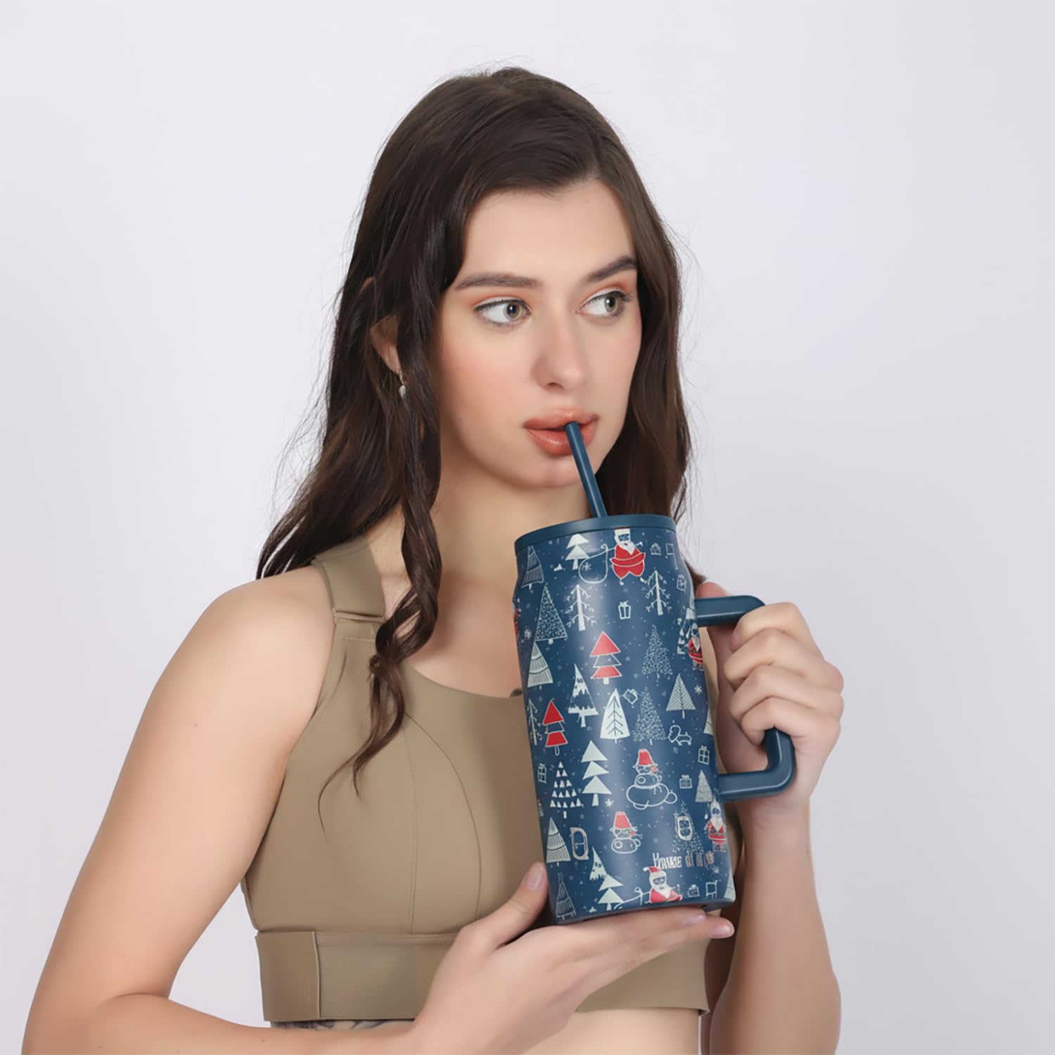 1500ML Mug Tumbler with Handle and Straw Lid (Printed)