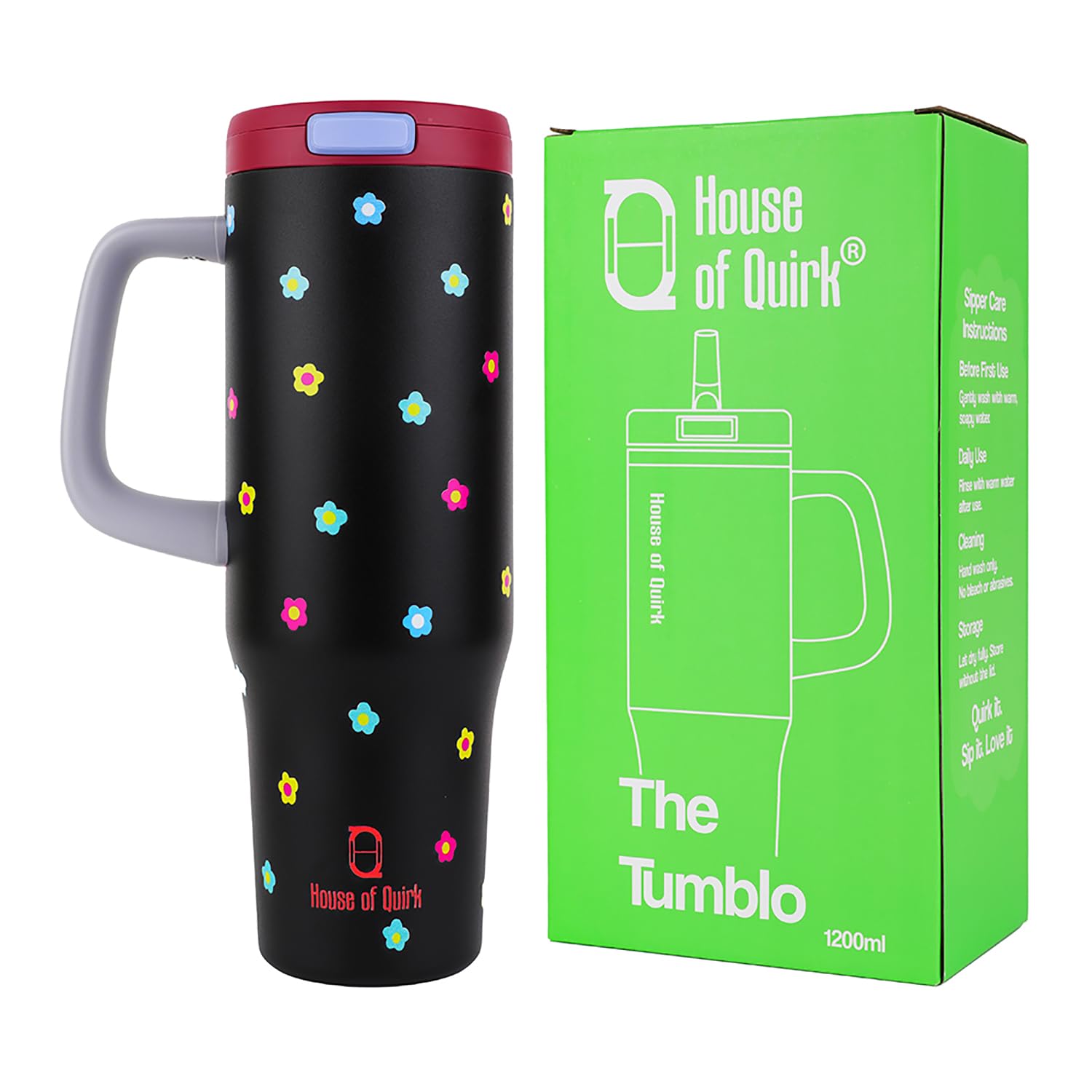 1200ML Stainless Steel Tumbler with Handle & Pop-Up Lid (Printed)