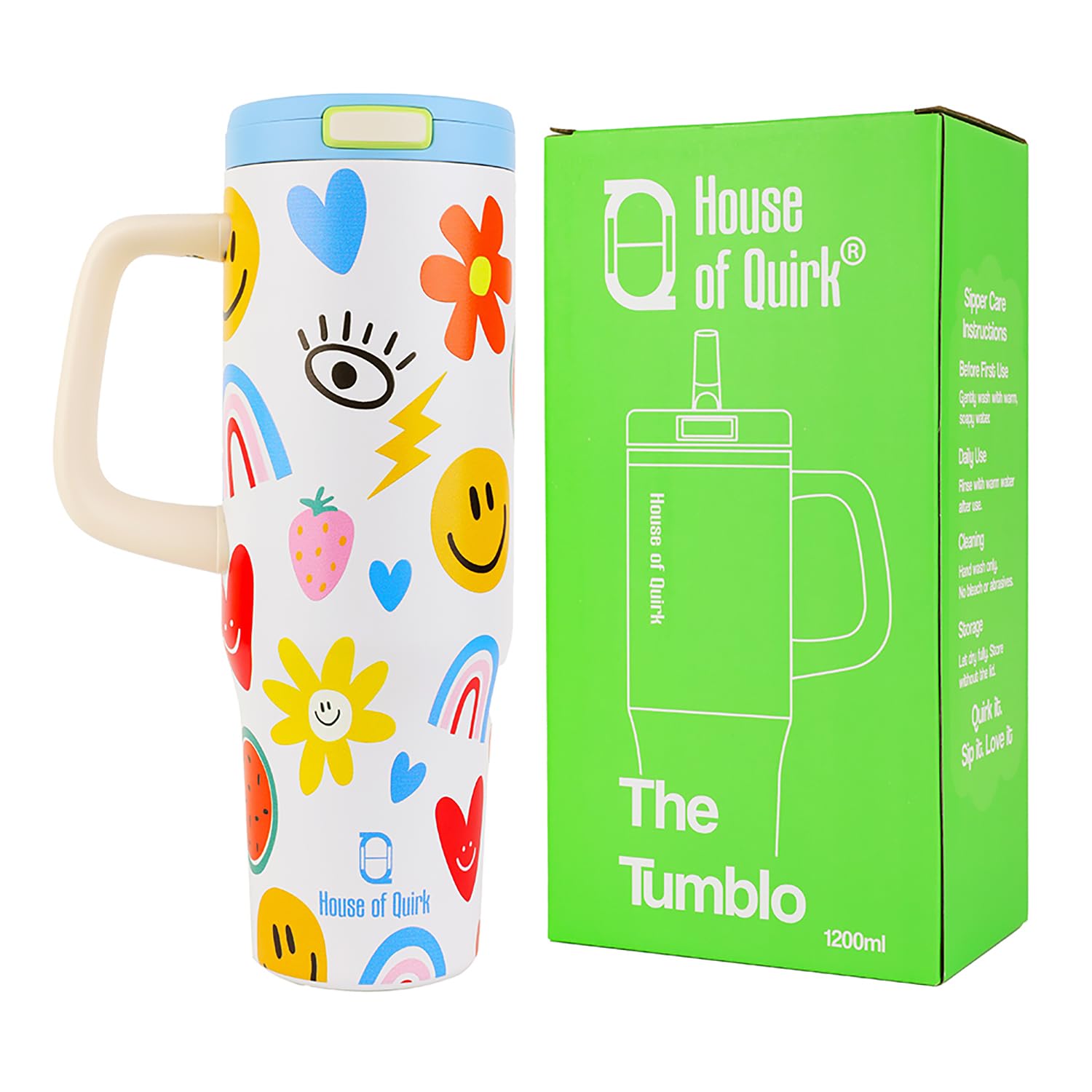 1200ML Stainless Steel Tumbler with Handle & Pop-Up Lid (Printed)