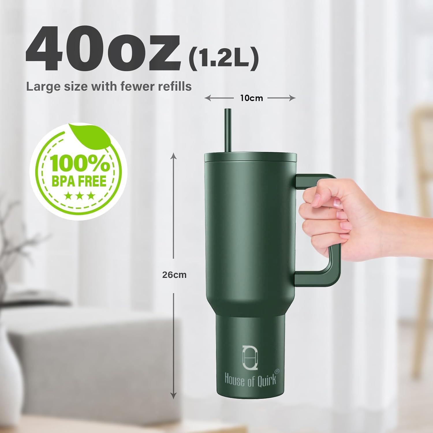 Stainless Steel Vacuum Insulated Tumbler with Straw and Lid & Handle - (1200 ML)