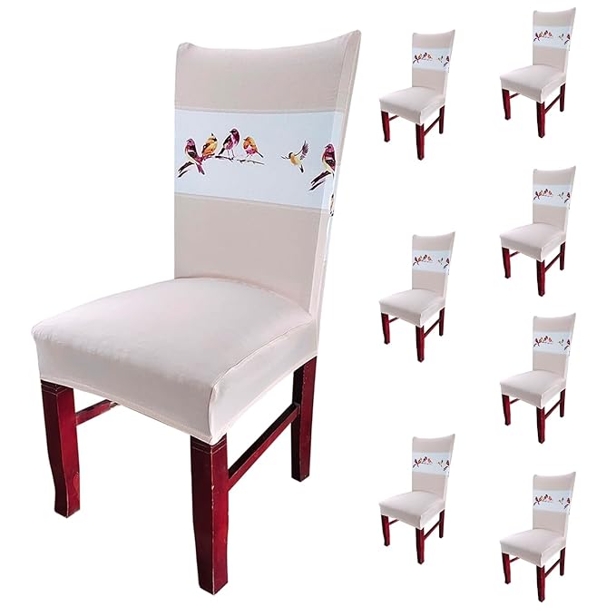 Elastic Chair Cover (Beige Bird)