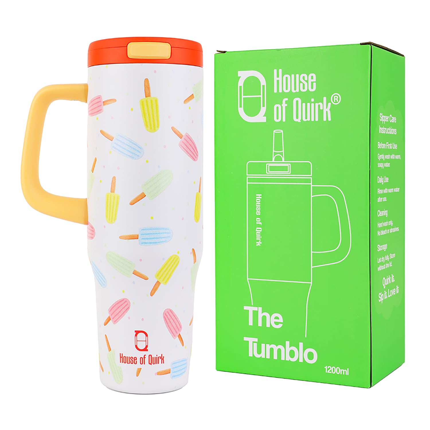 1200ML Stainless Steel Tumbler with Handle & Pop-Up Lid (Printed)