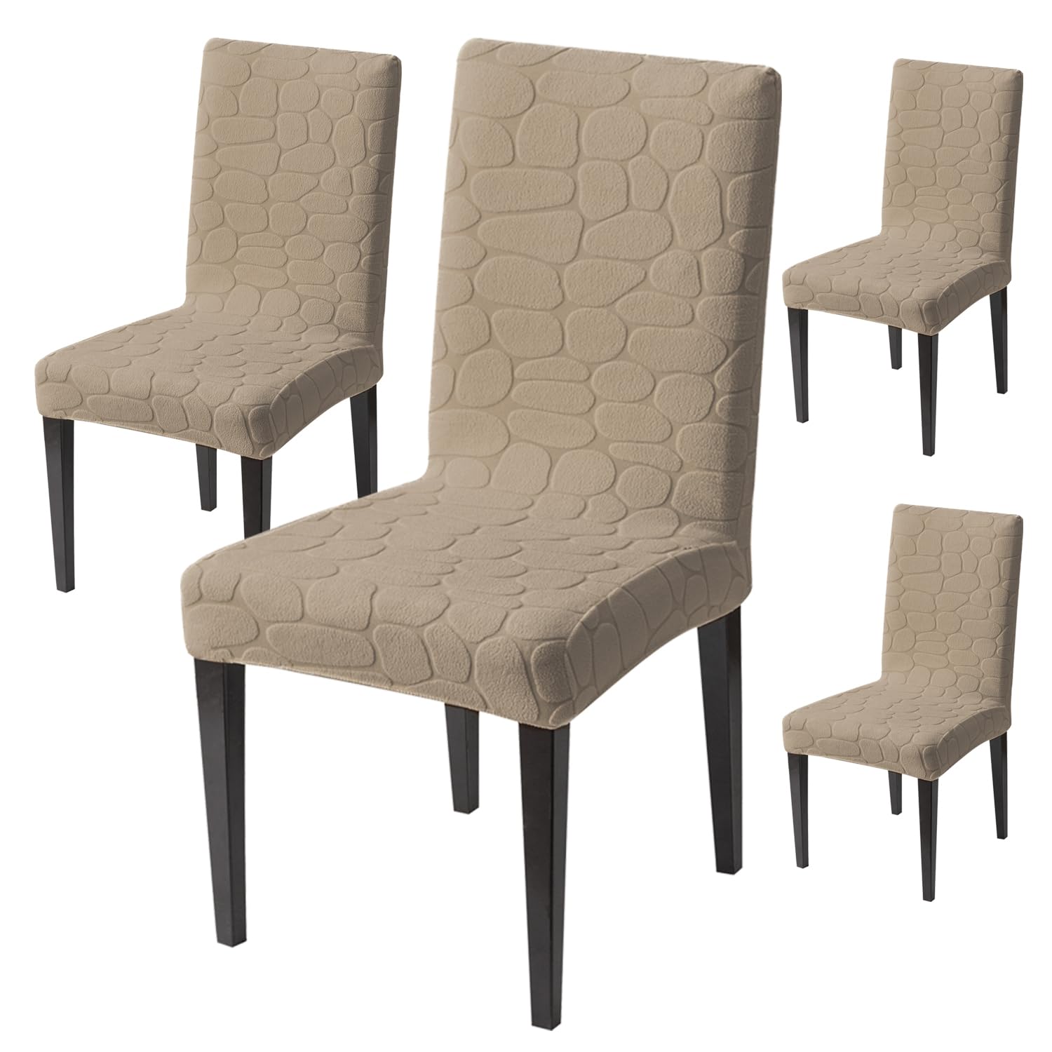 Premium Stretch Dining Chair Covers – 220 GSM Thick Jacquard Fabric- Khaki