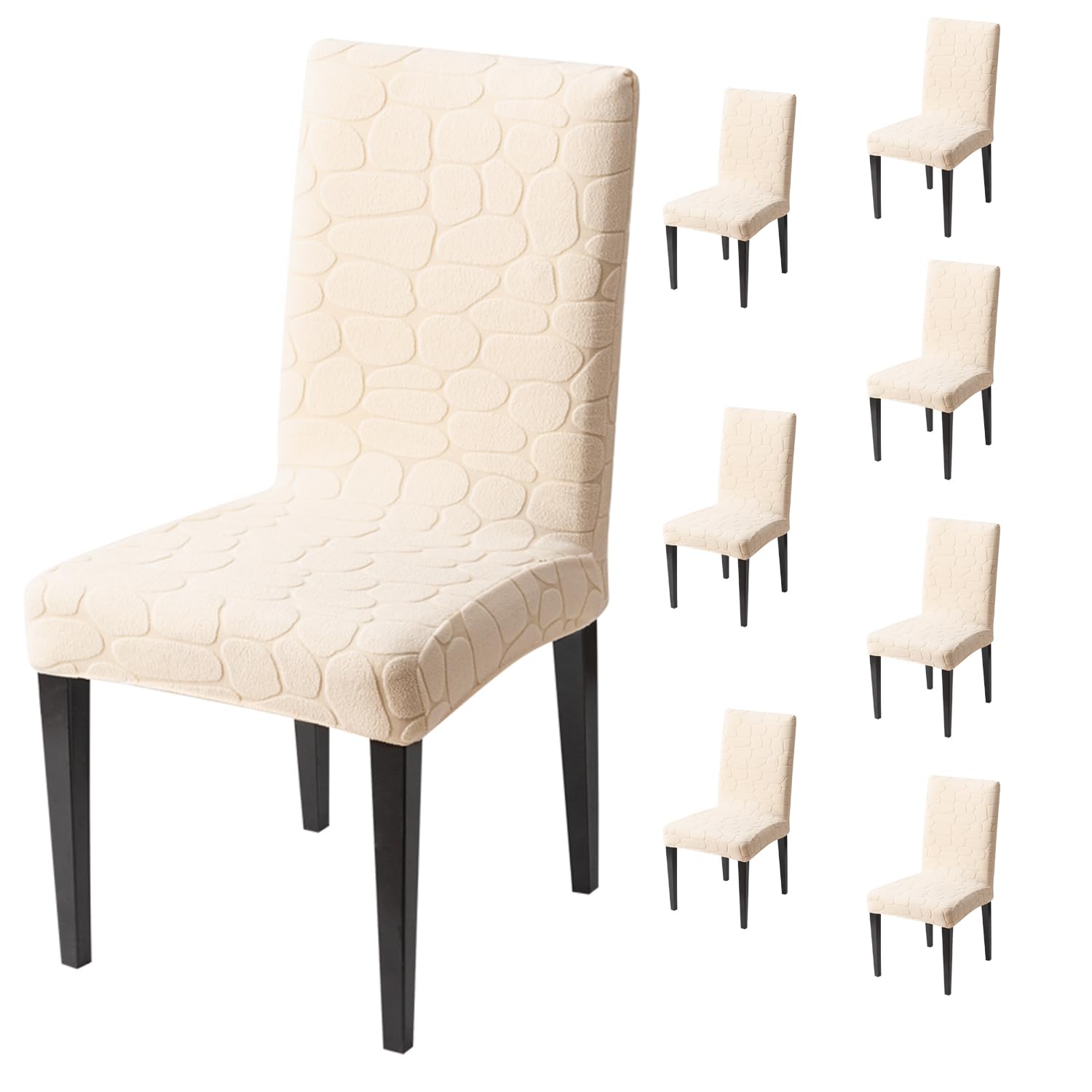 Premium Stretch Dining Chair Covers – 220 GSM Thick Jacquard Fabric- Beige