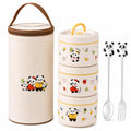 Panda Printed Lunch Box 1500ml | 304 Stainless Steel 3 Container Insulated Tiffin Box (Panda Beige)