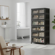 Foldable Storage Box with Wheels & Transparent Windows (Black, 62cm)