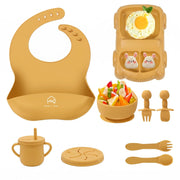 9 Pcs Silicone Baby Feeding Set | Car Divided Plate & Bowl, Spoons, Forks & Bib
