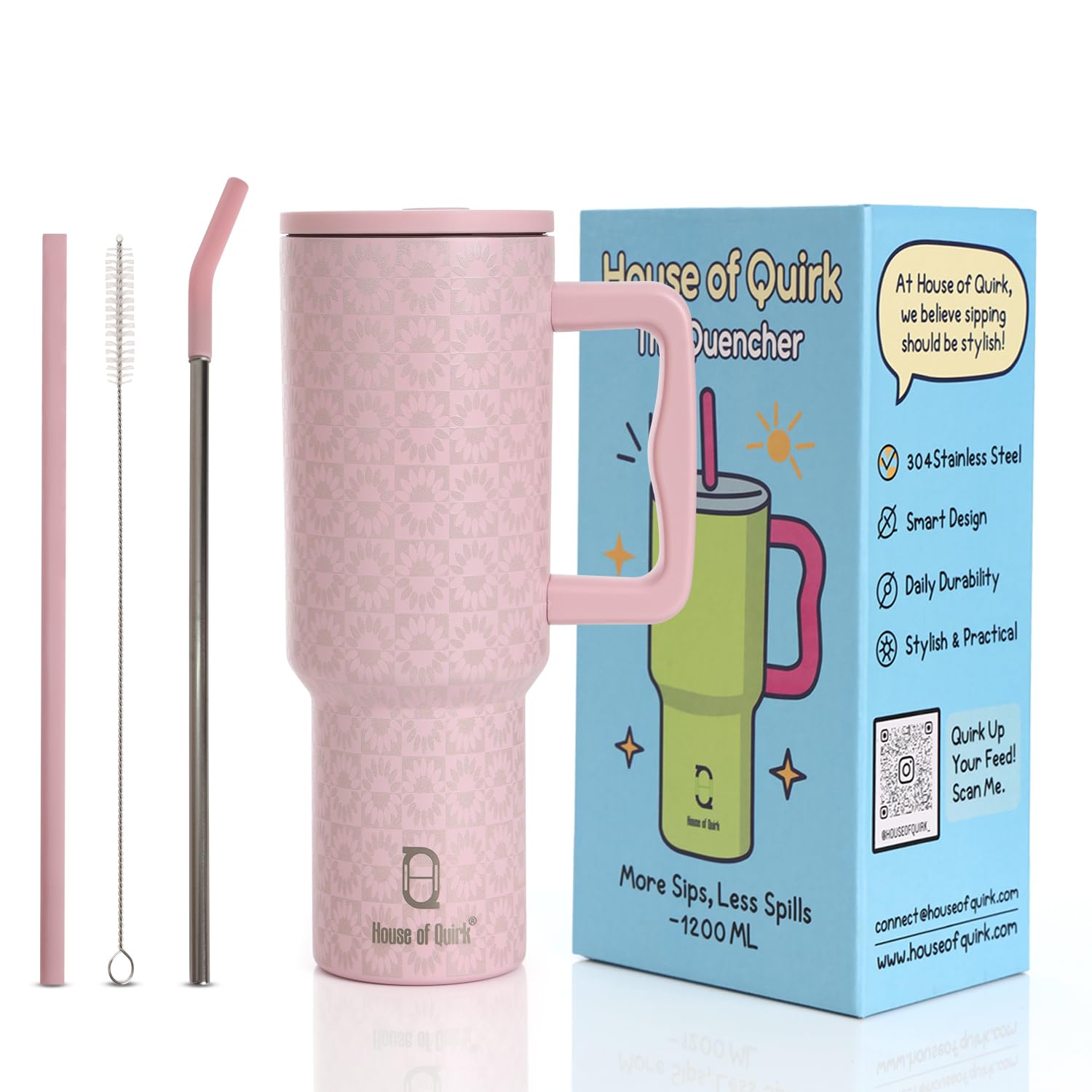 1200ML Insulated Stainless Steel Tumbler with Lid, Handle & Straws - (1200 ML)