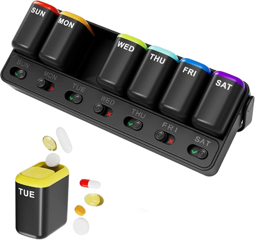 Weekly Pill Organizer 7 Day One-Time-a-Day Medicine Box (Black)