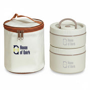 304 Stainless Steel Bento Lunch Box – 2 Stackable Containers with Insulated Thermal Case (Beige)