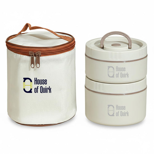 304 Stainless Steel Bento Lunch Box – 2 Stackable Containers with Insulated Thermal Case (Beige)