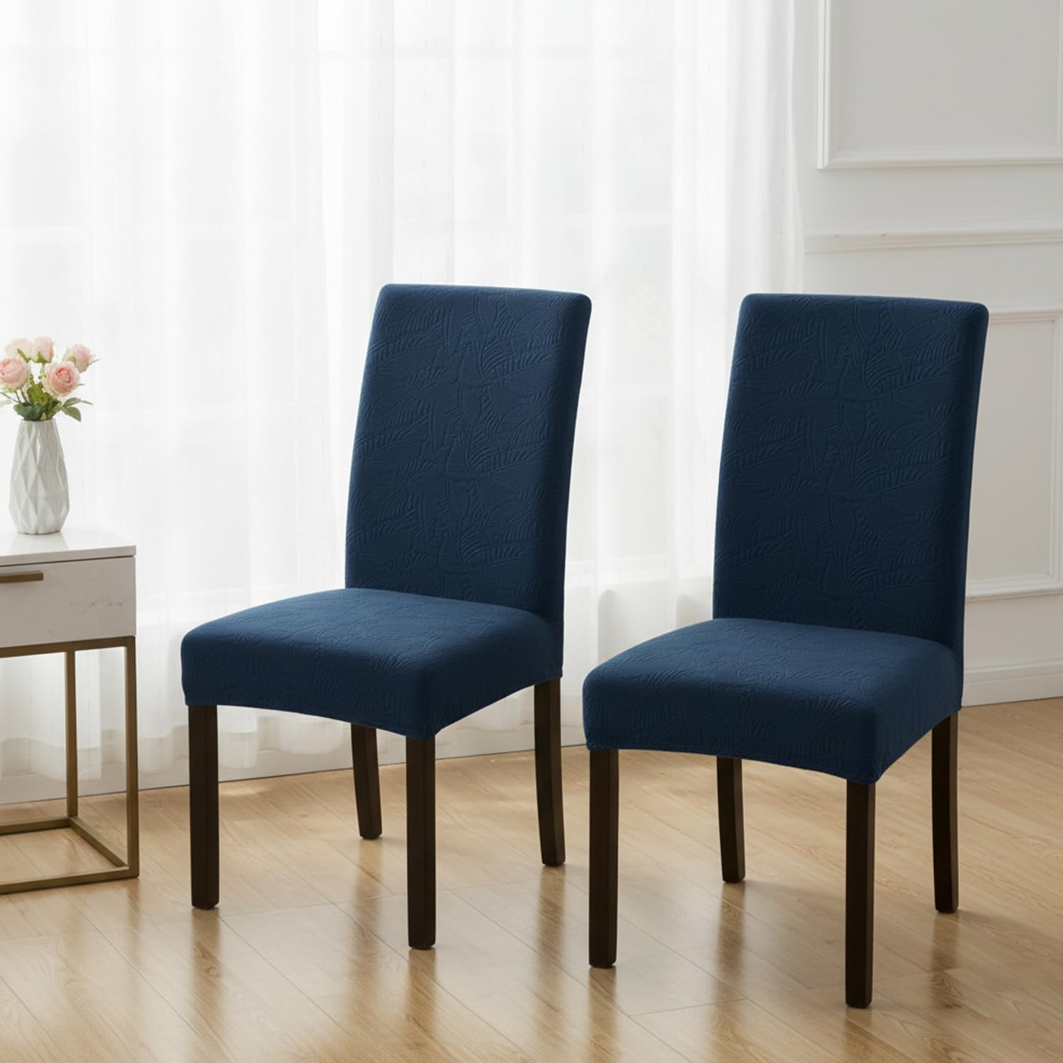 Stretchable Jacquard Dining Chair Cover – Universal Fit, 220 GSM-Navy