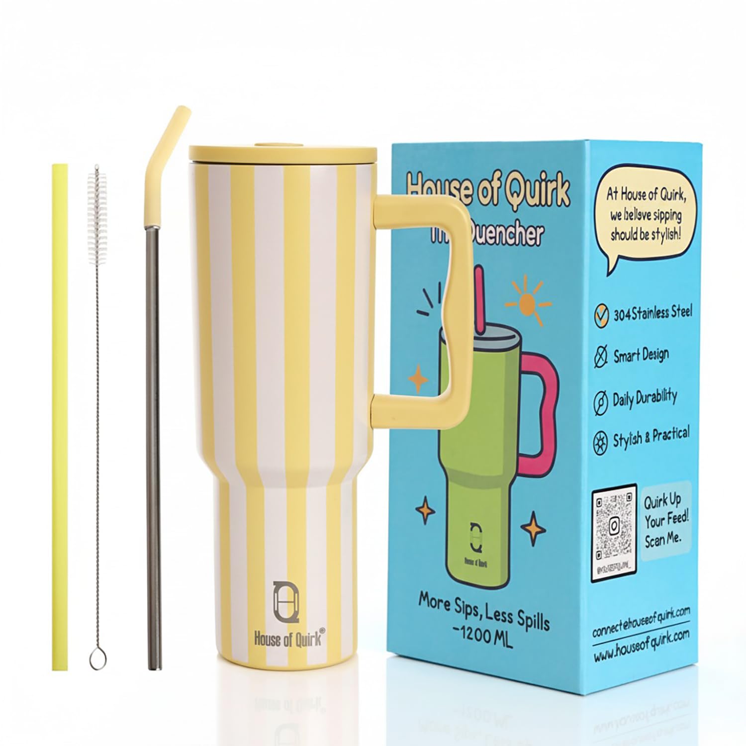 1200ML Insulated Stainless Steel Tumbler with Lid, Handle & Straws - (1200 ML)