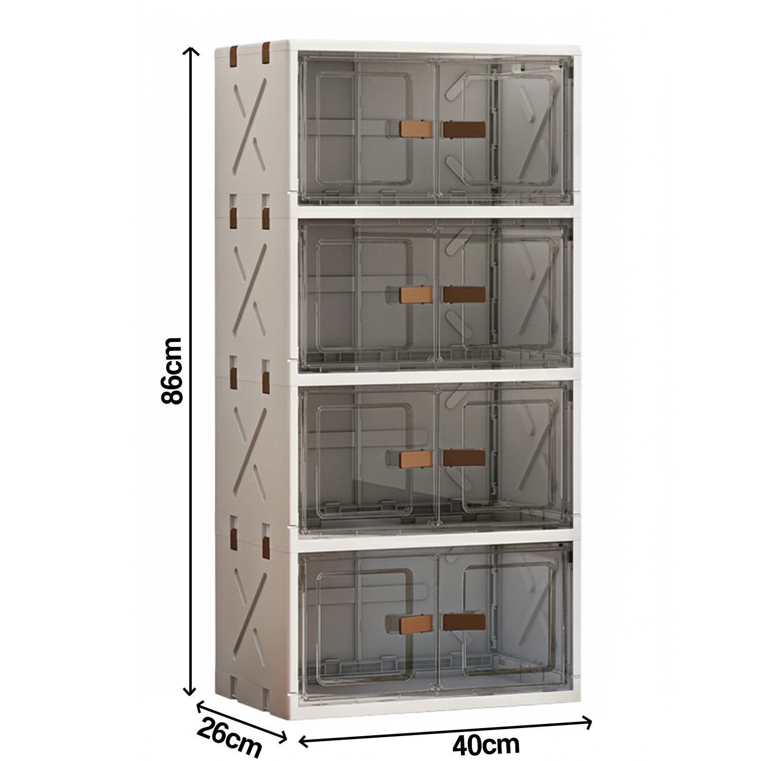 Foldable Flip-Top Plastic Storage Box with Dual Doors – 40cm (Transparent/Cream)